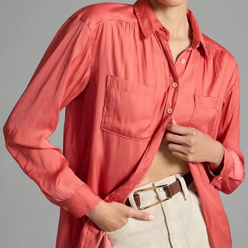 Anthropologie Silky Coral Button-Up Shirt